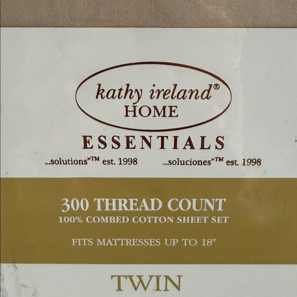 Kathy Ireland Home Essentials Twin Sheet Set in tan/beige. 300 Thread count. - Picture 8 of 14